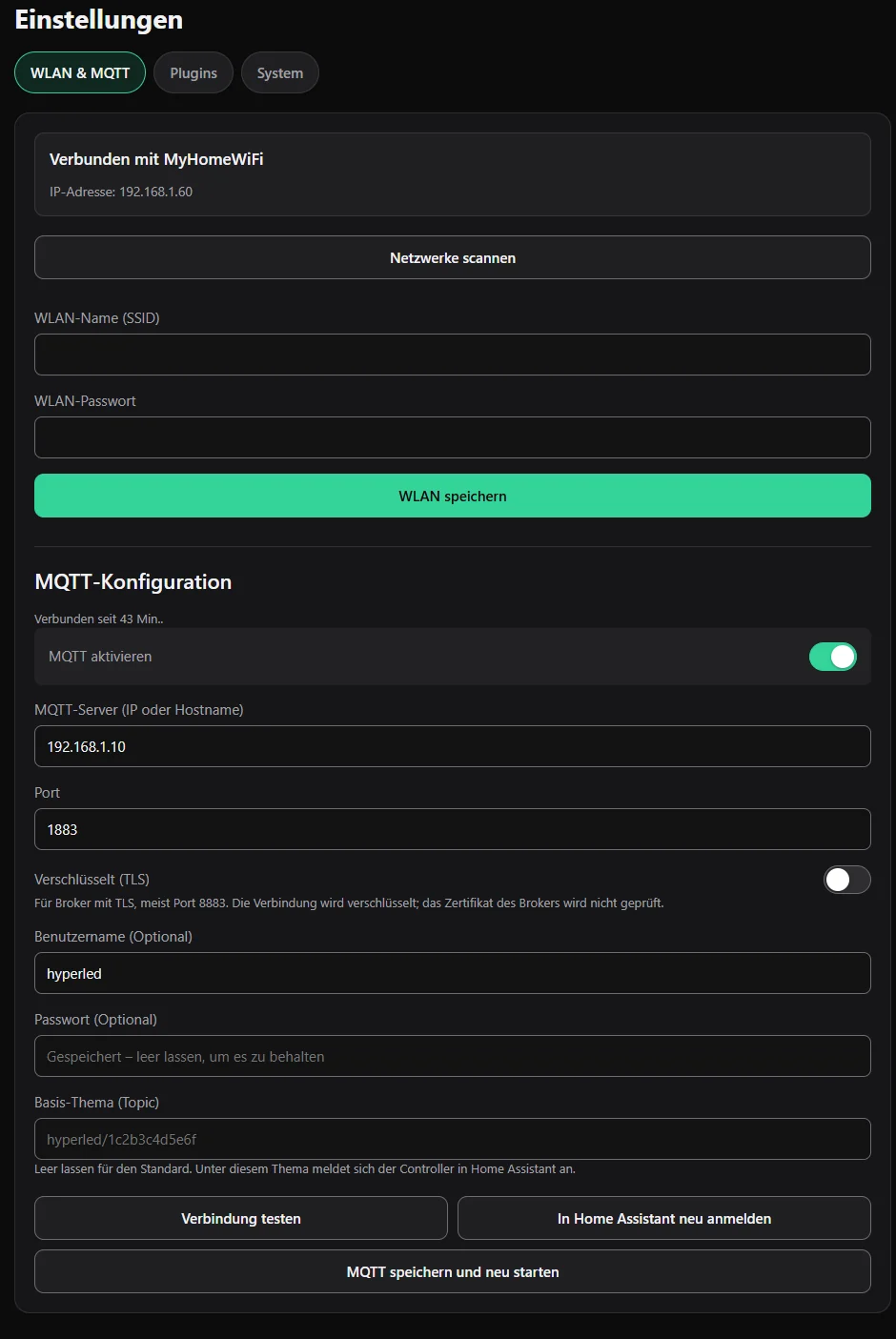 WLAN- und MQTT-Einstellungen