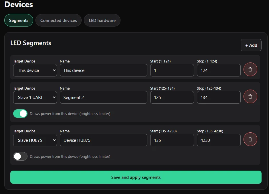 The segments editor