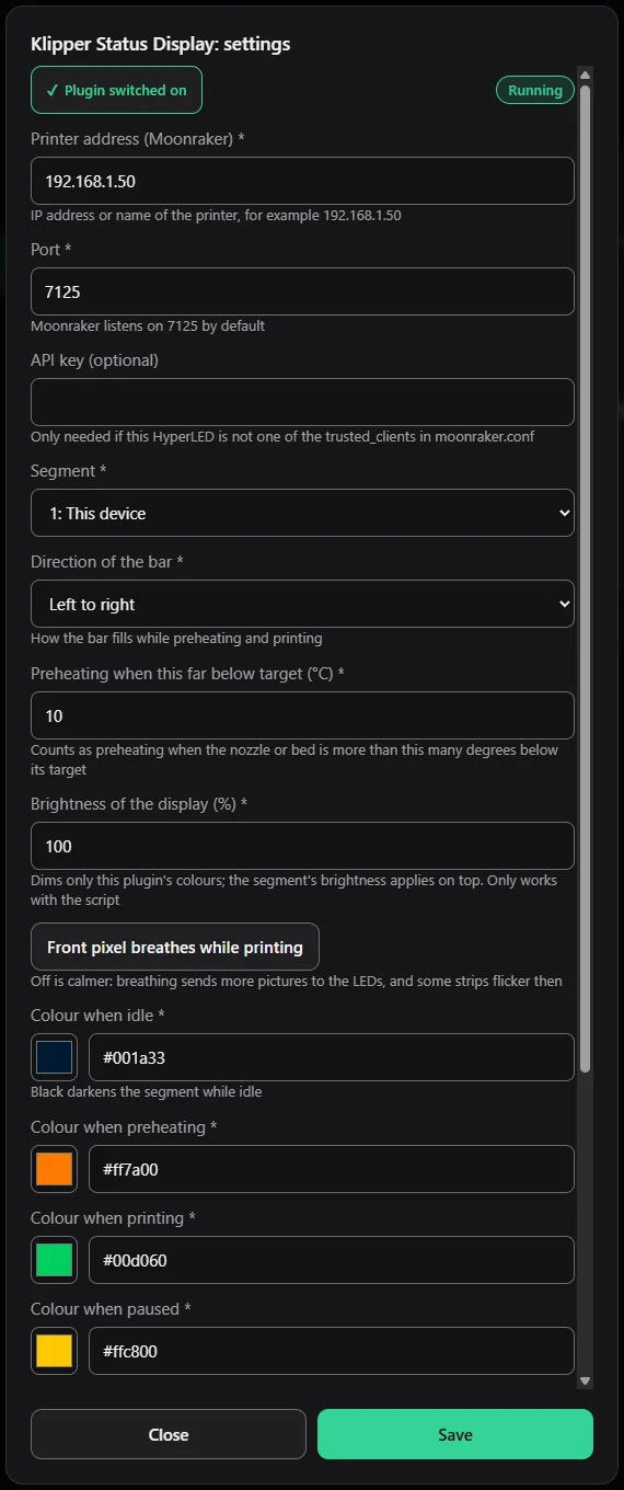 The settings of a plugin